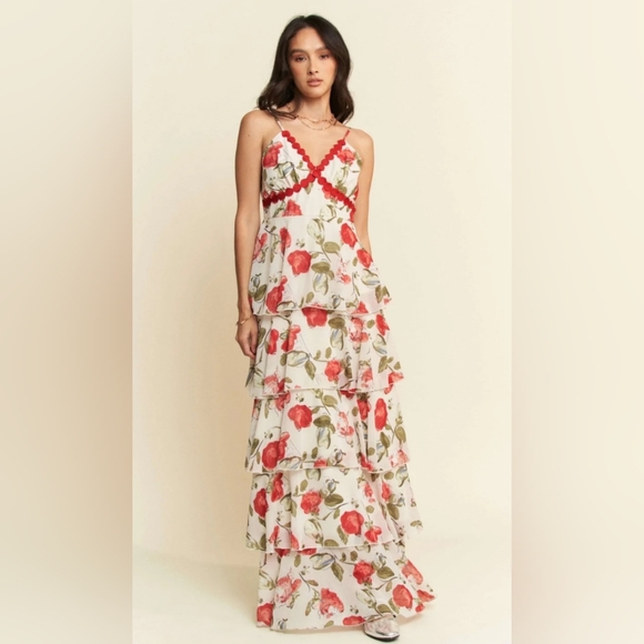 DAVI & DANI Dresses & Skirts - Davi & Dani Boutique Red Rose Layered Maxi Cami Floral Dress - Plus Size 3XL